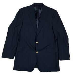 Brooks Brothers Brooksease Loro Piana Wool Blazer Gold Buttons Black 41L / 21”